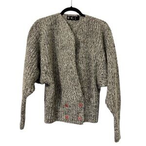 Vintage Wool Mohair Knot Dolman Sleeve Cardigan Womens Large Gray Brown White